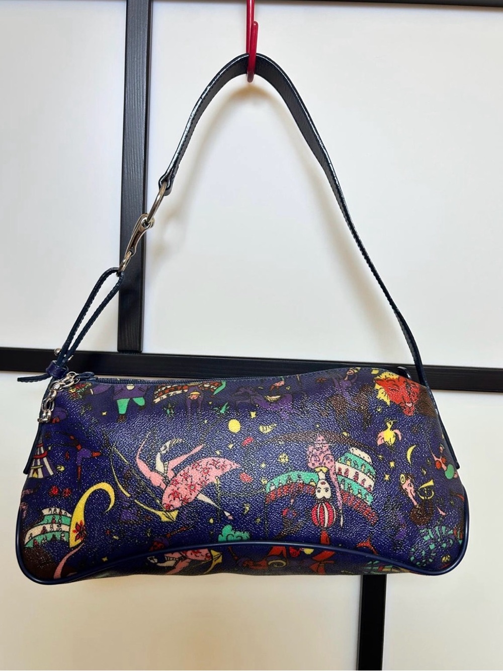 New Pieroi Guidi Navy Printed Shoulder Bag with Black Strap